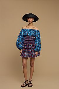 MINI DRESS KIMOLOS  (AMORGOS BIRD BLACK & BLUE  PRINT)