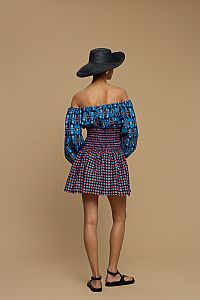 MINI DRESS KIMOLOS  (AMORGOS BIRD BLACK & BLUE  PRINT)