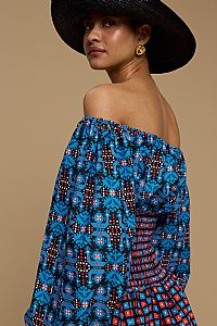 MINI DRESS KIMOLOS  (AMORGOS BIRD BLACK & BLUE  PRINT)