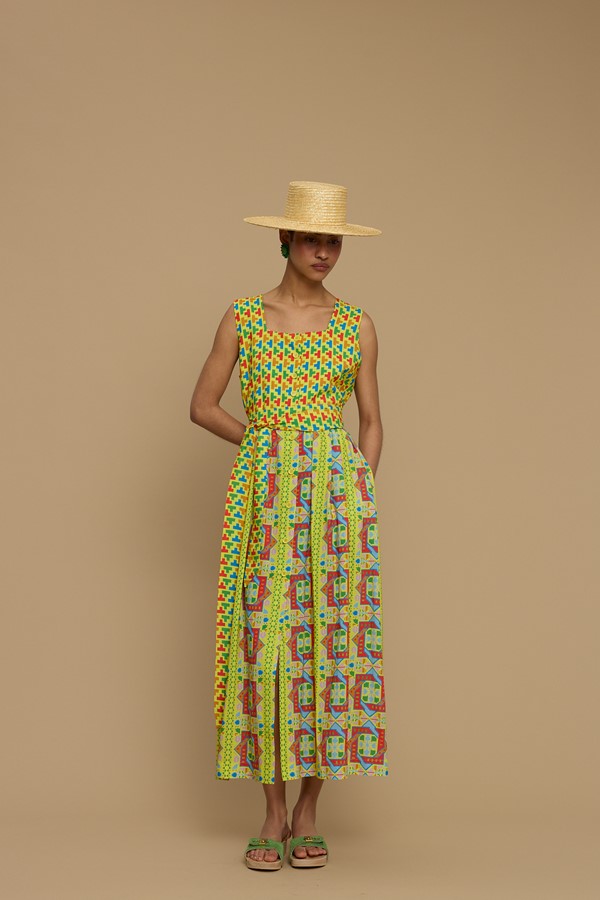MAXI DRESS SYROS  (AMORGOS RECTANGULAR YELLOW PRINT)