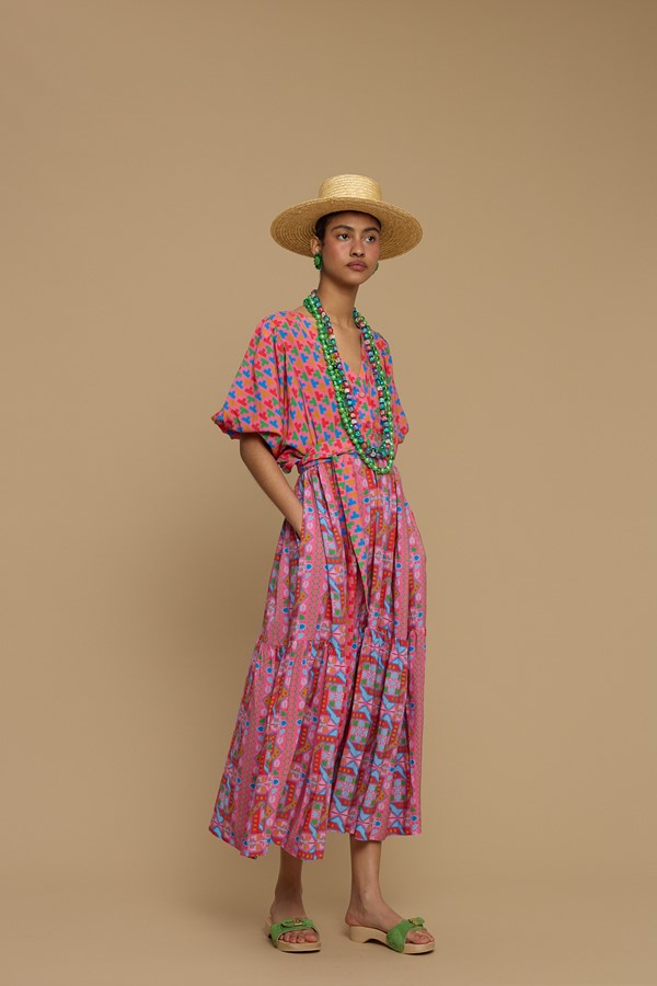 MAXI DRESS SANTORINI (AMORGOS RECTANGULAR PINK PRINT)