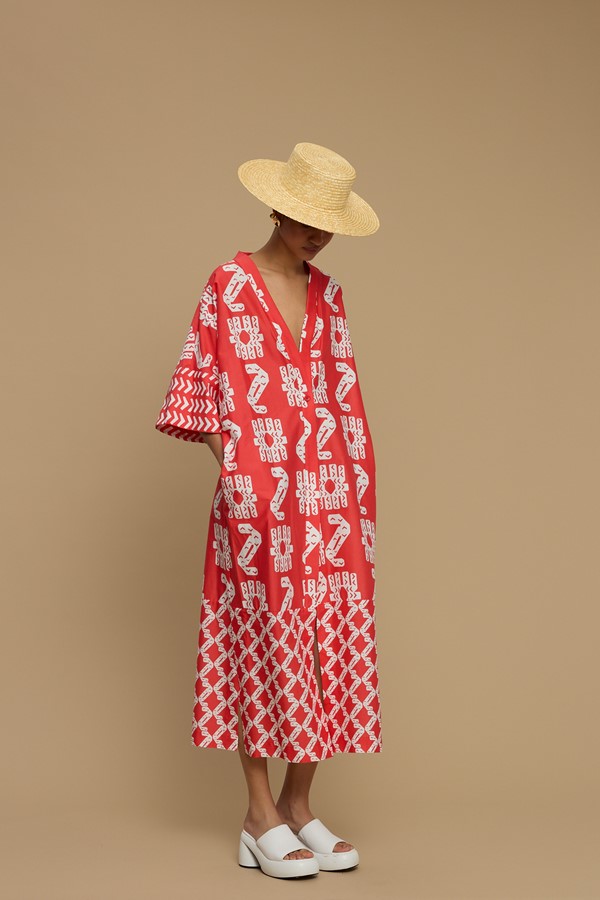 KIMONO POLIAIGOS (NAXOS CUSHION RED & WHITE PRINT)