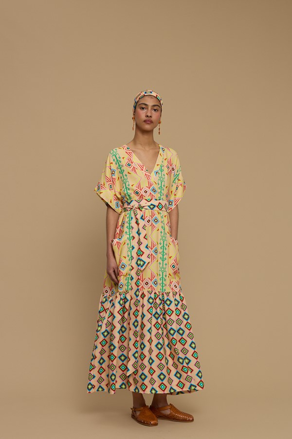 MAXI DRESS TINOS (SIFNOS BIRD SALMON PRINT)