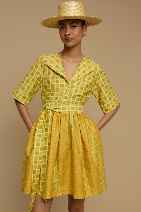 MINI  DRESS SIFNOS (NAXOS CURTAIN LIME/ORANGE PRINT)