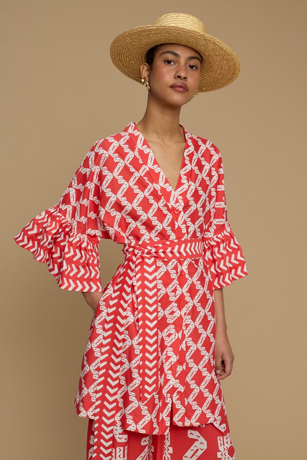 KIMONO AMORGOS (NAXOS CUSHION RED&WHITE PRINT)