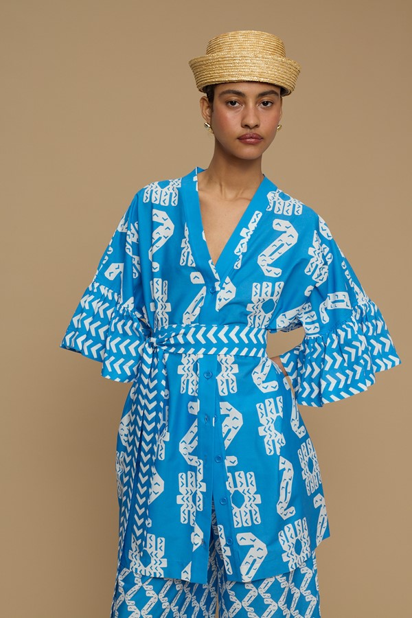 KIMONO AMORGOS (NAXOS CUSHION BLUE&WHITE PRINT)