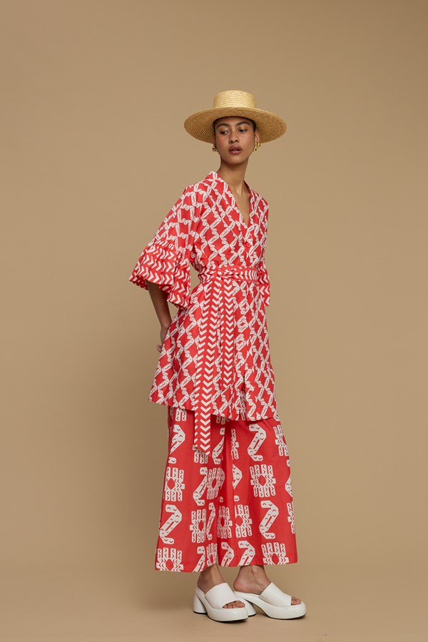 PANTS KOUFONISI (NAXOS CUSHION RED & WHITE PRINT)