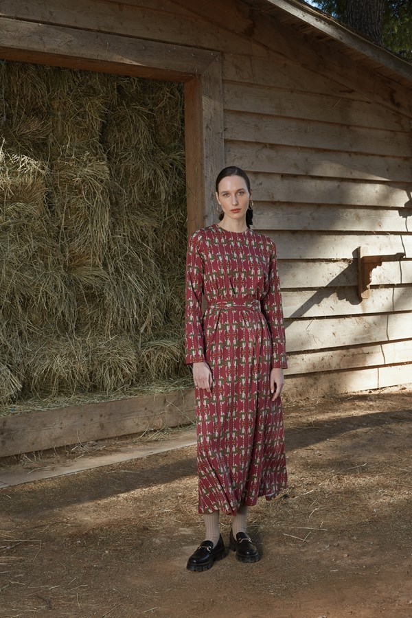 HELIOS DRESS (Hermes Bordeaux Print)