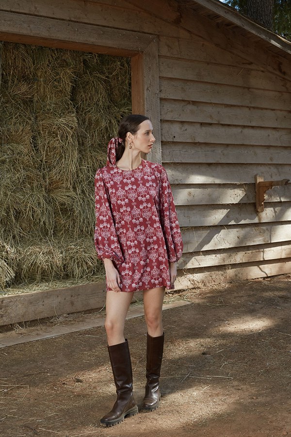 AGIASOS MINI DRESS (Bordeau Vase Print)