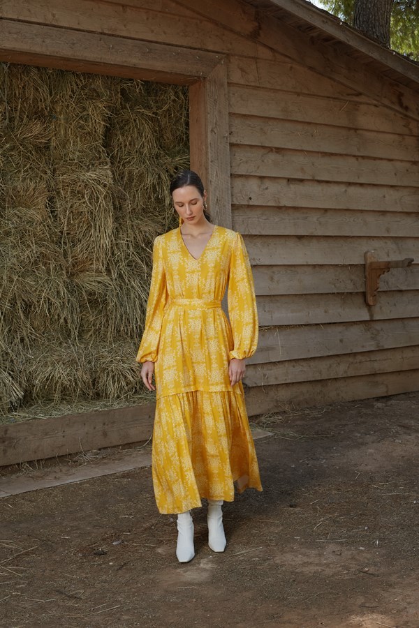 AGIASOS MAXI DRESS (Yellow Vase Print)