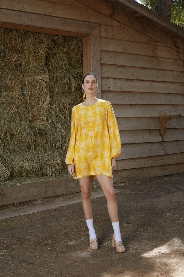 AGIASOS MINI DRESS (Yellow Vase Print)