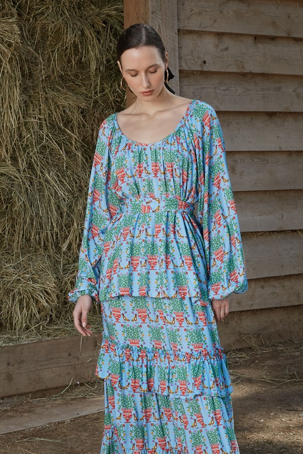 VLACHA TOP (Birds&Vase Blue Print)