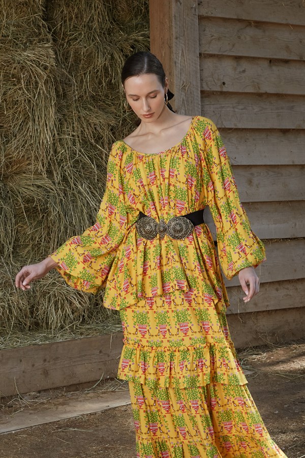 VLACHA TOP (Birds&Vase Mustard Print)