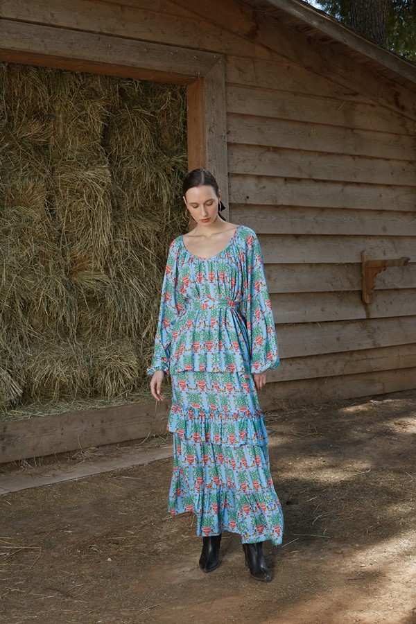 SAPFO SKIRT (Birds&Vase Blue Print)