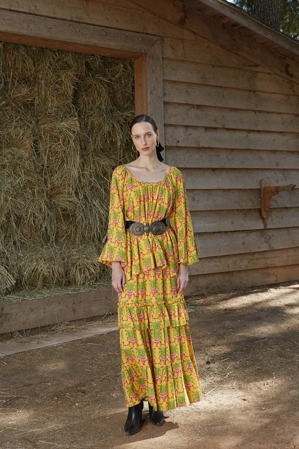 SAPFO SKIRT (Birds&Vase Mustard Print)