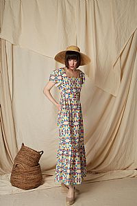 AGNOS MAXI DRESS (Column Beige Print)