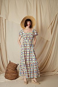 AGNOS MAXI DRESS (Column Beige Print)