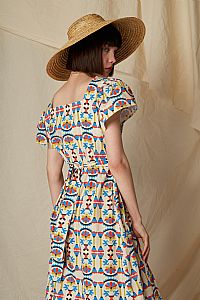 AGNOS MAXI DRESS (Column Beige Print)