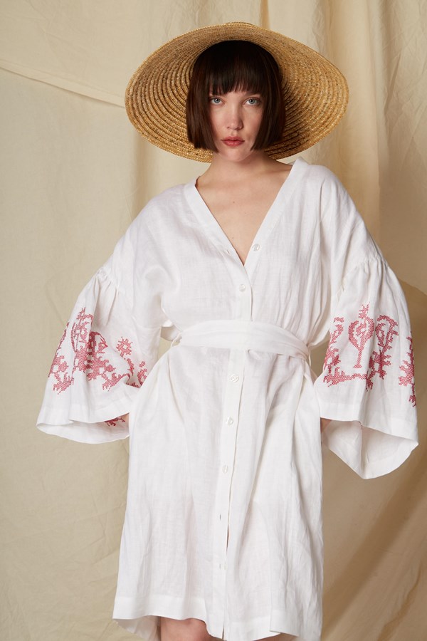 SARAKINO MINI DRESS (White Linen)
