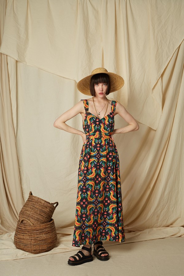 SKYROS MAXI DRESS (Tsalapetinos Black Print)