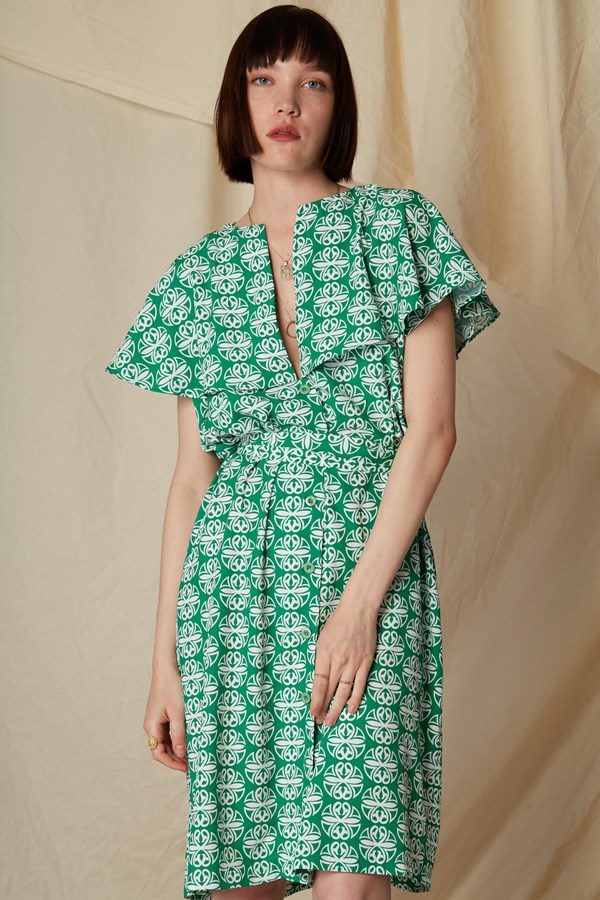 PANAGIA MINI DRESS (Round Green Print)