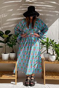 VLACHA Dress (Birds&Vase Blue Print)