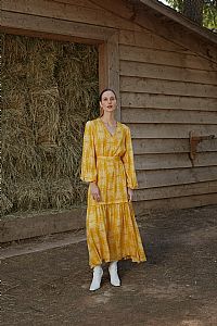 AGIASOS MAXI DRESS (Yellow Vase Print)