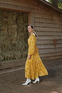 AGIASOS MAXI DRESS (Yellow Vase Print)