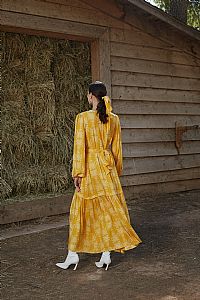 AGIASOS MAXI DRESS (Yellow Vase Print)