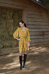 ALOSIS MINI DRESS (Birds&Vase Mustard Print)