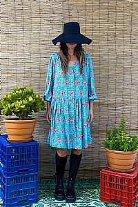 ALOSIS MINI DRESS (Birds&Vase Blue Print)