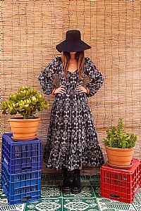 DEMETRA DRESS (Black Vase Print)