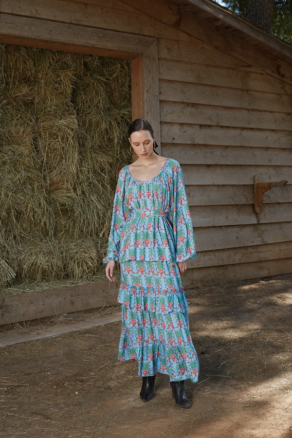 SAPFO SKIRT (Birds&Vase Blue Print)