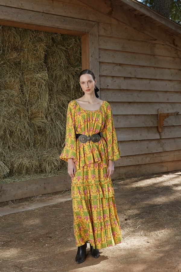 SAPFO SKIRT (Birds&Vase Mustard Print)