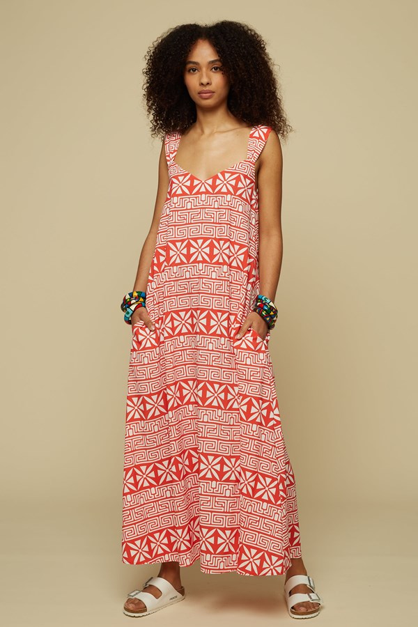 EPOS MAXI DRESS (Red Labyrinth&Flowers)