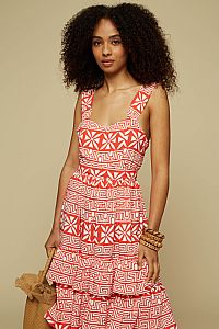 ATTICO MAXI DRESS (Red Labyrinth&Flowers)