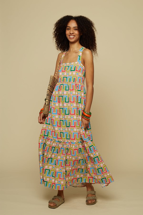 PERIGRAMMA MAXI DRESS (Pink Abstract Labyrinth)