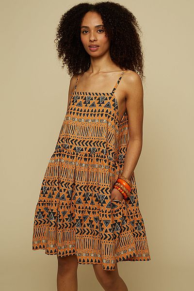 Brown Geometric Mini Dress