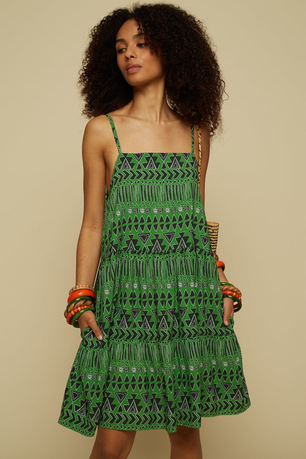 HOMER MINI DRESS (GREEN ABSTRACT GEOMETRY PRINT)