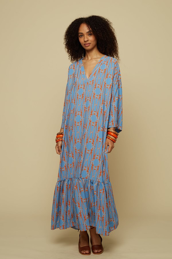 ALOGON MAXI DRESS (BLUE GEO PEOPLE PRINT)