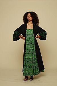KIMONO ATTICO (BLACK/GREEN EMBROIDERED)