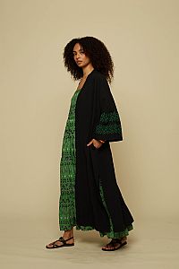 KIMONO ATTICO (BLACK/GREEN EMBROIDERED)