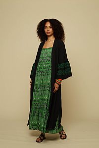 KIMONO ATTICO (BLACK/GREEN EMBROIDERED)