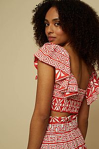 TECTON CROP TOP (RED LABYRINTH&FLOWERS)