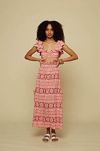 TECTON CROP TOP (RED LABYRINTH&FLOWERS)