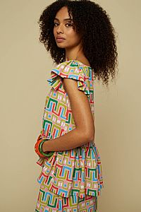 KYKLOS TOP  (PINK ABSTRACT LABYRINTH PRINT)