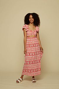 TECTON SKIRT (RED LABYRINTH&FLOWERS PRINT)