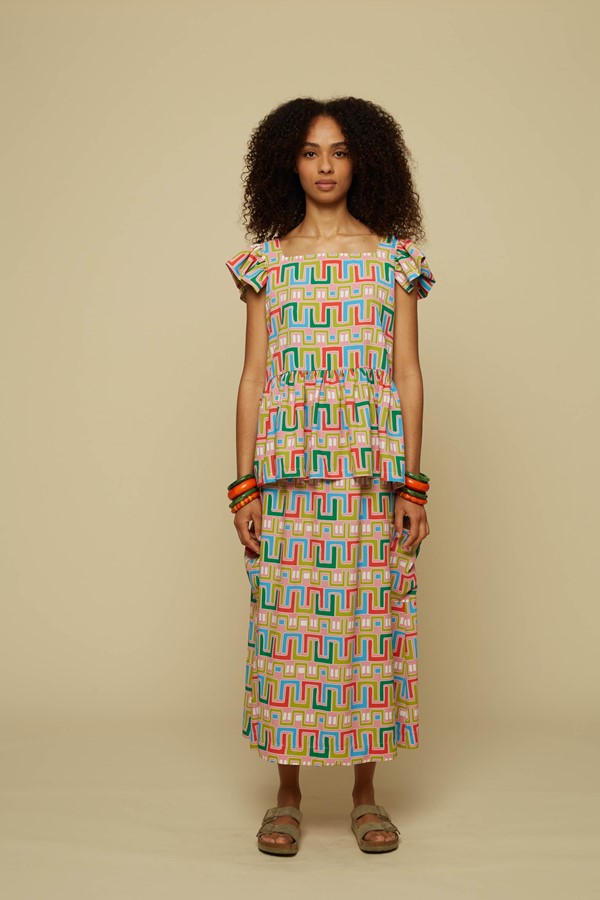 TECTON SKIRT (PINK ABSTRACT LABYRINTH PRINT)