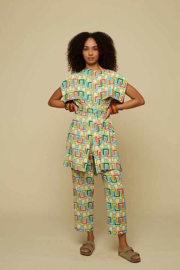 HENIOCHUS PANTS (BEIGE ABSTRACT LABYRINTH PRINT)