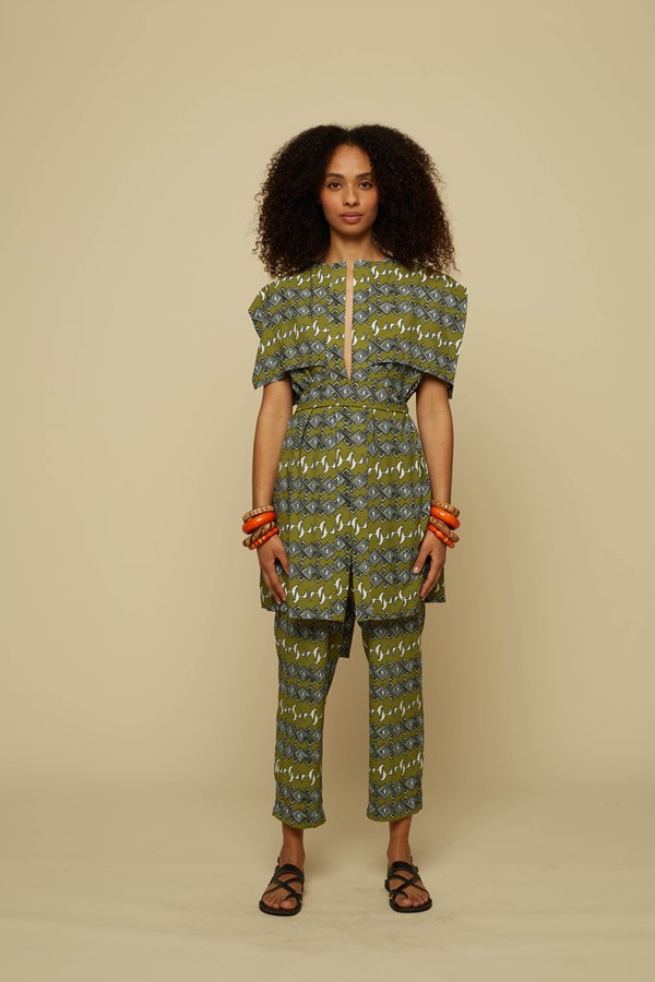 HENIOCHUS PANTS (GREEN JEWELLERY&HORSES PRINT)